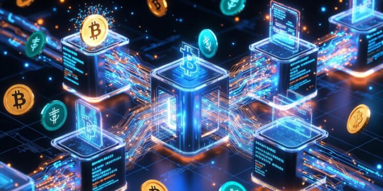 Bloques de Bitcoin procesando transacciones.