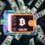 Una wallet de Bitcoin con billetes de USD.