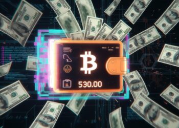 Una wallet de Bitcoin con billetes de USD.