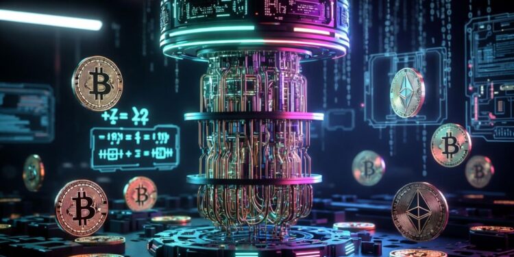 Una computadora cuántica atacando monedas de BTC y de ETH.