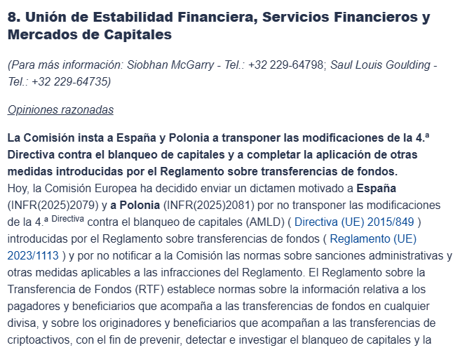 captura del comunicado emitido por la Unión Europea donde insta a España y Polonia a cumplir el reglamento.