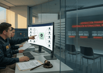 Funcionarios chilenos rastrean transferencias de criptomonedas en una pantalla.