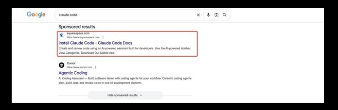 List of results on Google.