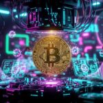 Una moneda de BTC en un laboratorio.