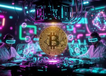 Una moneda de BTC en un laboratorio.