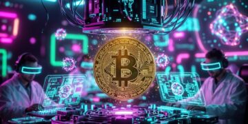 Una moneda de BTC en un laboratorio.