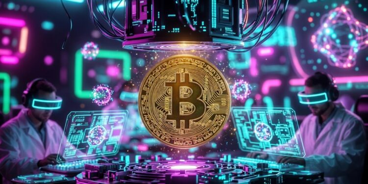 Una moneda de BTC en un laboratorio.