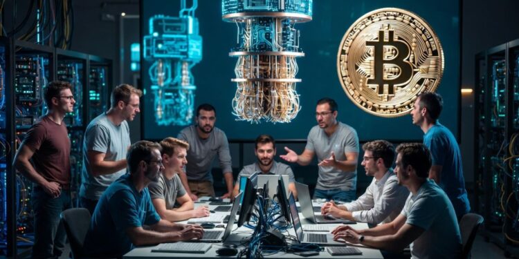 Desarrolladores discutiendo sobre cuántica y Bitcoin.