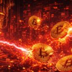 Monedas de BTC siendo atacadas por un ordenador cuรกntico.