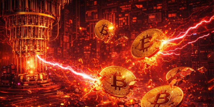 Monedas de BTC siendo atacadas por un ordenador cuántico.