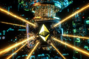 Una wallet con una criptomoneda de ether siendo atacada por un ordenador cuántico.