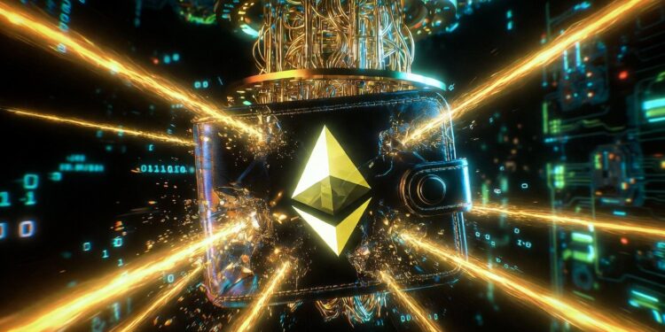 Una wallet con una criptomoneda de ether siendo atacada por un ordenador cuántico.