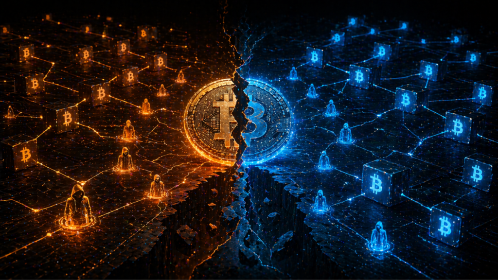 La red Bitcoin sufriendo una bifurcación.