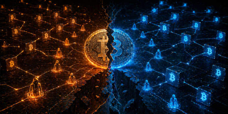 La red Bitcoin sufriendo una bifurcación.