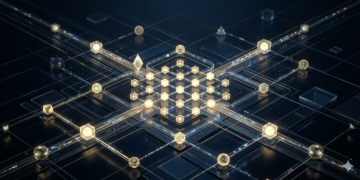 Imagen que ilustra la red de BNB Smart Chain, con una figura del logo de Ethereum.