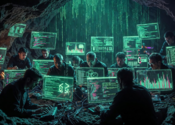 Un grupo de hackers operando en una cueva secreta.