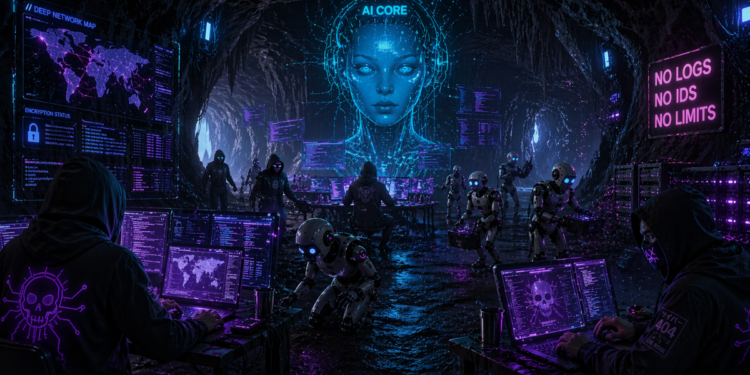 Hackers operando desde una cueva con robots de IA.