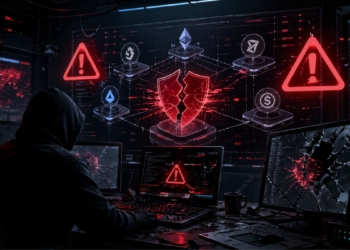 Una persona vestida de negro operando en un sistema de computadoras.