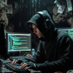 Una persona utilizando computadoras en una cueva.