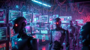 Robots de IA operando en un centro de desarrollo.