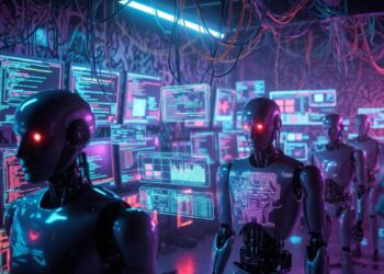 Robots de IA operando en un centro de desarrollo.