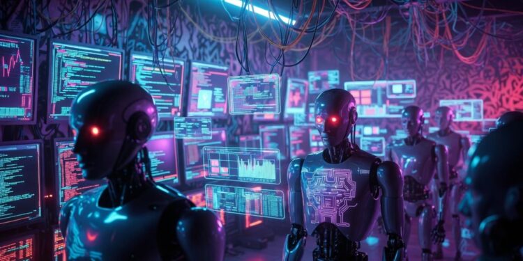 Robots de IA operando en un centro de desarrollo.