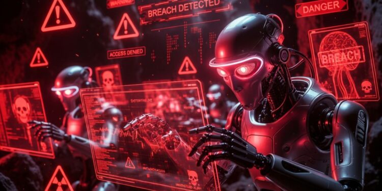 Robots de IA operando en una cueva para hackear sistemas informáticos.