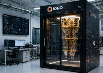 Un laboratorio de la compañía IonQ con una computadora cuántica.