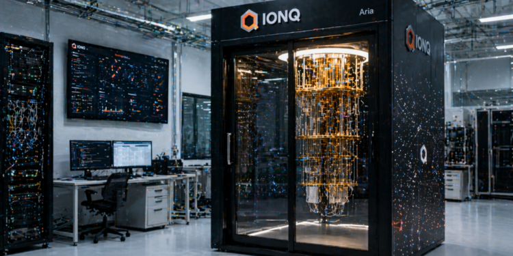 Un laboratorio de la compañía IonQ con una computadora cuántica.