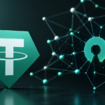 Logo de tether sobre un fondo negro