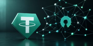 Logo de tether sobre un fondo negro