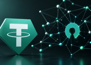 Logo de tether sobre un fondo negro