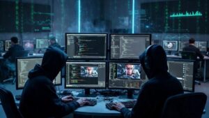 Hackers operando desde una oficina.