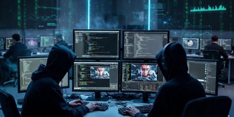 Hackers operando desde una oficina.