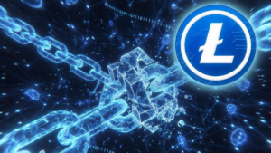 Cadenas de bloques de la red Litecoin chochando y rompiéndose.