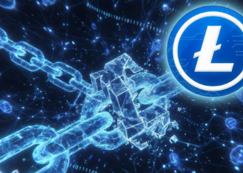 Cadenas de bloques de la red Litecoin chochando y rompiéndose.