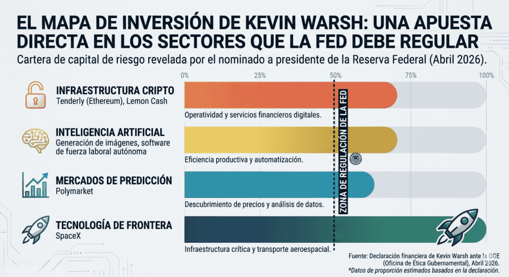 An infographic shows the investment map of FED candidate Kevin Warsh.