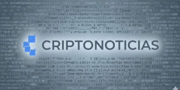 Logo de CriptoNoticias rodeado de código informático