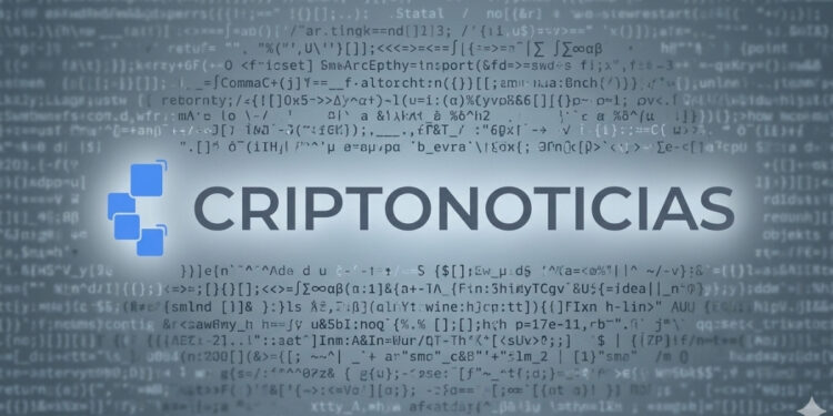 Logo de CriptoNoticias rodeado de código informático