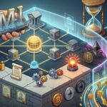 Ilustraciรณn conceptual de una mano con las siglas FMI controlando una arquitectura financiera rรญgida y regulada, con sรญmbolos de bancos y CBDC, separada por una barrera de un flujo dinรกmico y colorido de criptomonedas descentralizadas como Bitcoin y Ethereum.