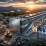 Transición industrial de una planta de minería de Bitcoin desmantelada a un moderno centro de datos para IA y HPC.