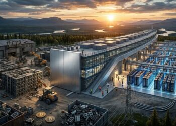 Transición industrial de una planta de minería de Bitcoin desmantelada a un moderno centro de datos para IA y HPC.