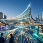 Futuro de las finanzas digitales y tokenización de activos reales (RWA) en una ciudad moderna. Profesionales gestionando inversiones digitales y tradicionales conectadas por tecnología en tablets.