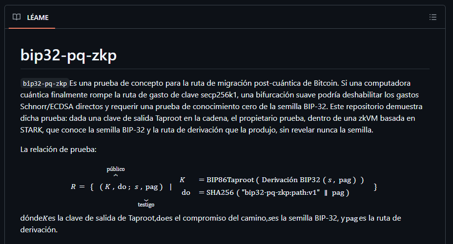 Texto de un repositorio sobre Bitcoin y cuántica.