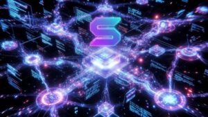 La red solana procesando bloques y transacciones.