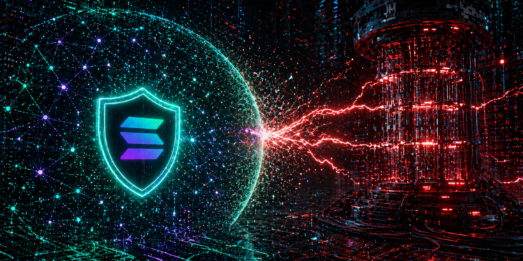 La red Solana con un escudo frente a un ataque cuántico.