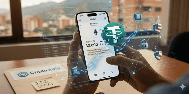 Una persona sostiene un teléfono móvil mientras visualiza tokens que parecen USDT,