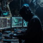Un atacante cibernรฉtico operando con computadoras.
