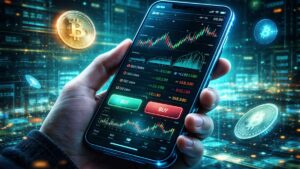 Un dispositivo móvil operando activos financieros.