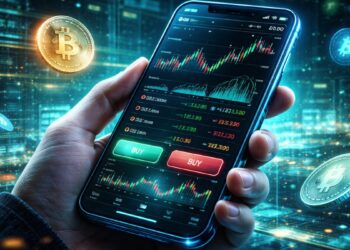 Un dispositivo móvil operando activos financieros.